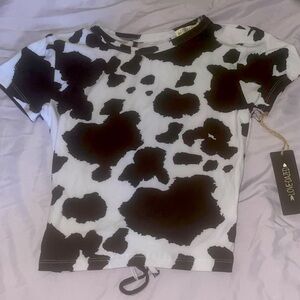 Cow print lace up crop top